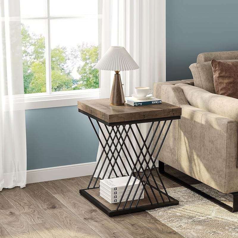 Square Side End Table for Living Room, Nightstand for Bedroom