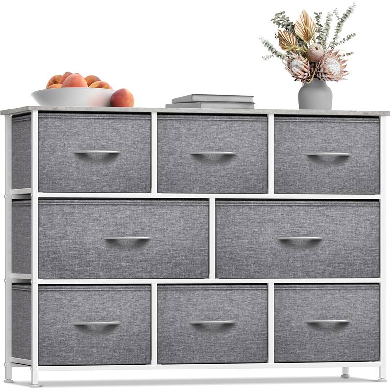 Sorbus 8 Drawer Dresser (Wood Top) - Grey