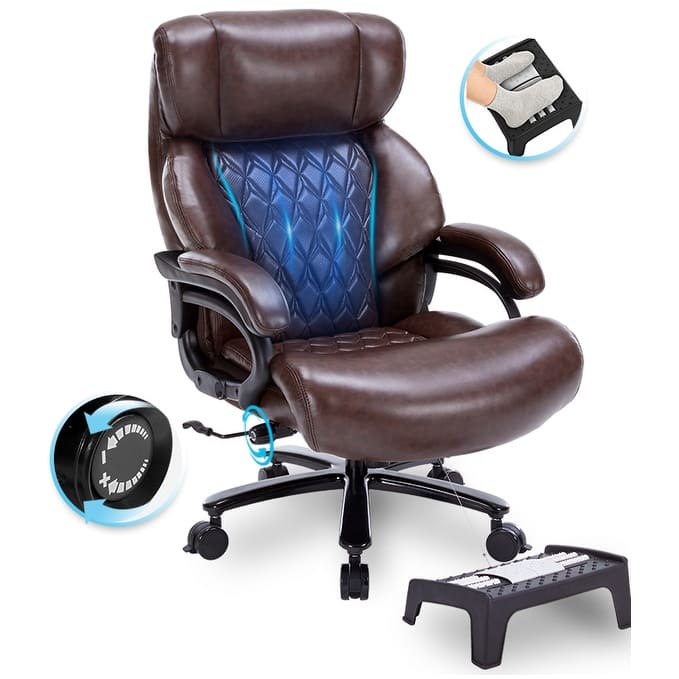 600lbs Big and Tall Office Chair, Executive Chair with Adjustable Headrest, High Back Extra Wide Seat - Brown