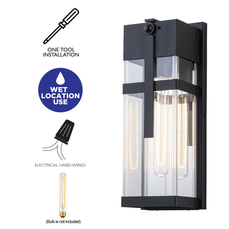 C Cattleya 2-Pack 14.5inch Matte Black Motion Sensor Outdoor Wall Lanterns with Clear Tempered Glass