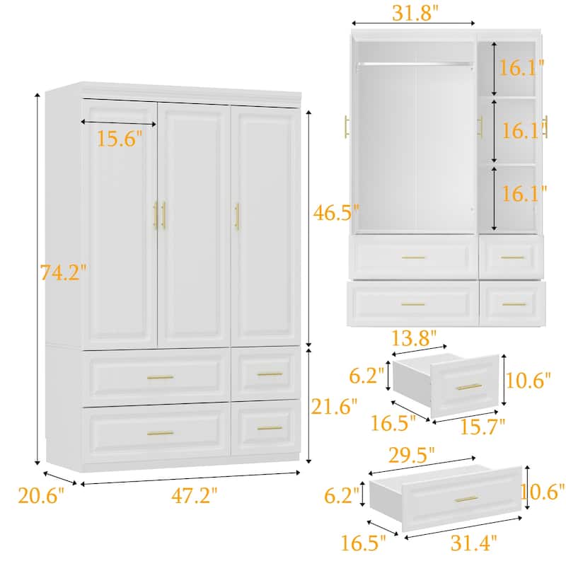 93.9"H/74.2"H Armoires Wardrobe Closet Cabinet Hanging Drawers Storage