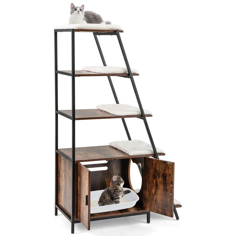 Stylish Large Cat Litter Box Enclosure with Storage and Ladder Shelf for Organization