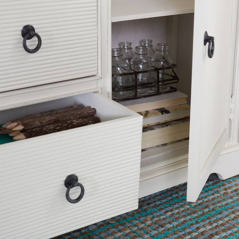 SAFAVIEH Carolyne Distressed White 2 Door 3-Drawer Sideboard. - 45" W x 11" D x 30" H - 45Wx11Dx30H