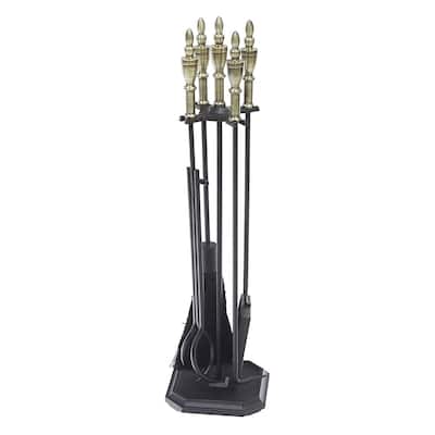Achla Designs Westford Fireplace Set of 4 Tools, 30.5 Inch Tall, Antique Brass and Black