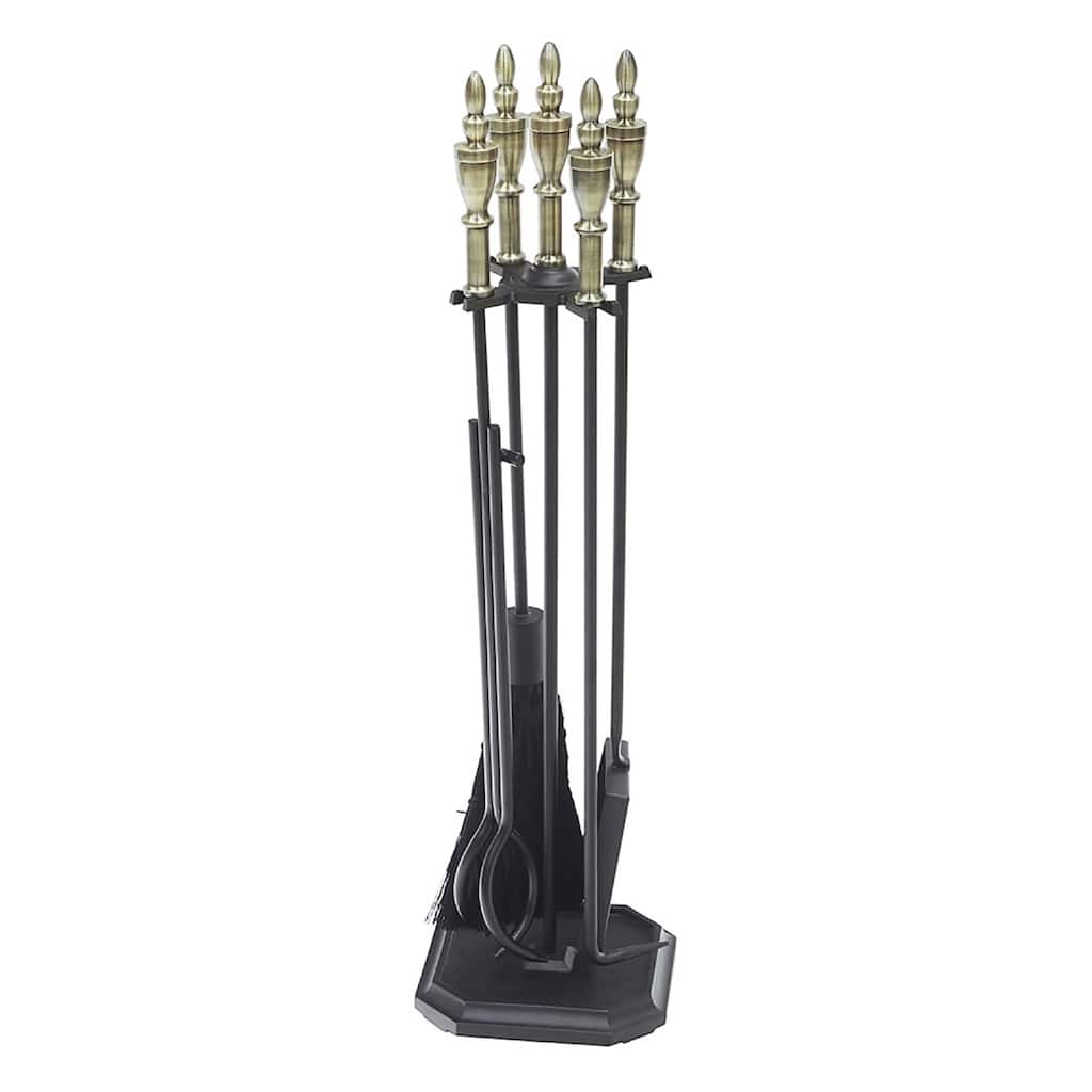 Achla Designs Westford Fireplace Set of 4 Tools, 30.5 Inch Tall, Antique Brass and Black