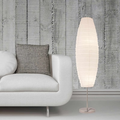 DIPLOMA Chrome Paper Floor Lamp with White Paper Shade (White)