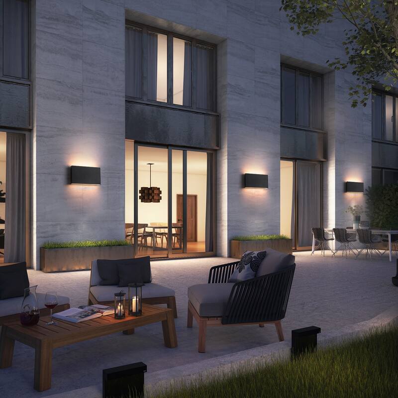 9.8"W Outdoor Rectangular Integrated LED Wall Sconce - 5.5-in H x 9.8-in W x 1.8-in D