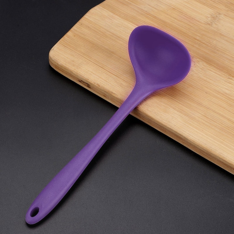 Silicone Soup Ladle Spoon 8.5 " Heat Resistant One Piece - 8.5" x 2.6"(L*W) - Purple