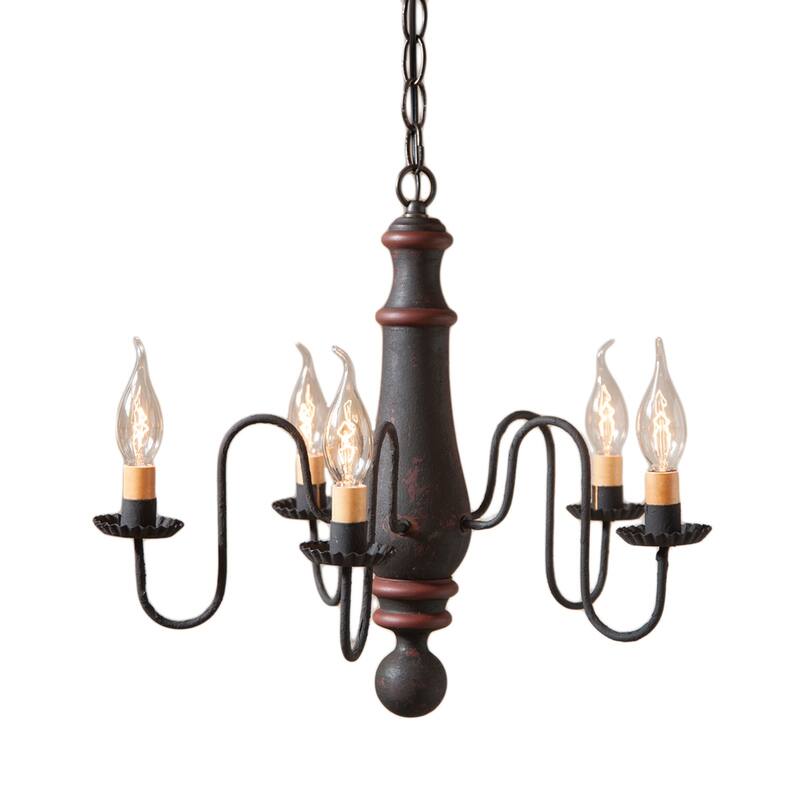 Medium Norfolk Chandelier In Hartford Black With Red Stripe - 17 X 17.5 X 17.5 inches
