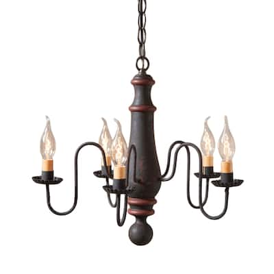 Medium Norfolk Chandelier In Hartford Black With Red Stripe - 17 X 17.5 X 17.5 inches