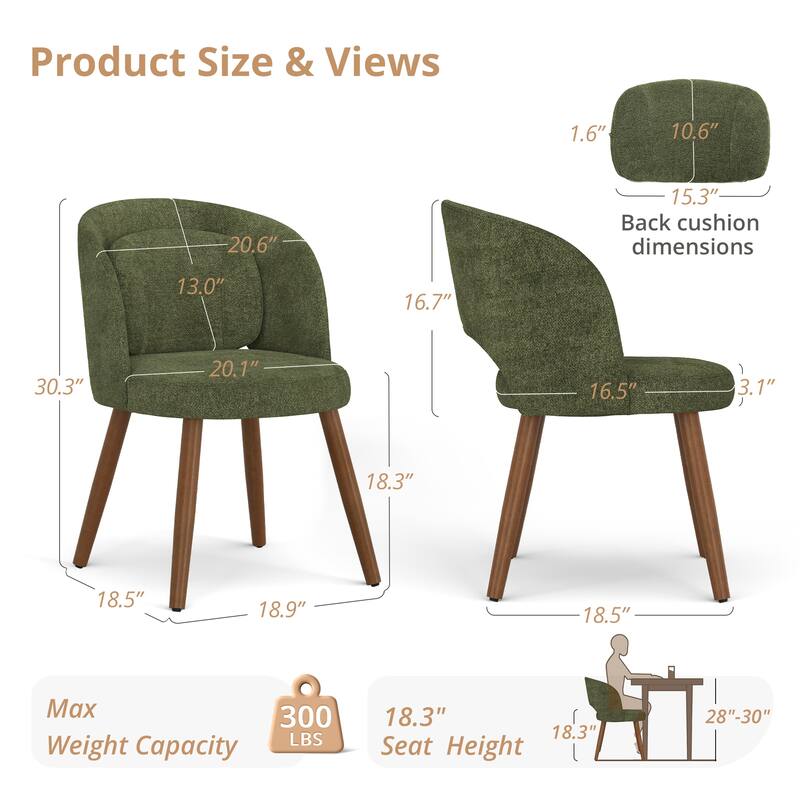 Upholstered Dining Chairs with Back Set of 2/4/6，Linen Dining Room Chairs with Lumbar Pillow for Dining Room, Beige