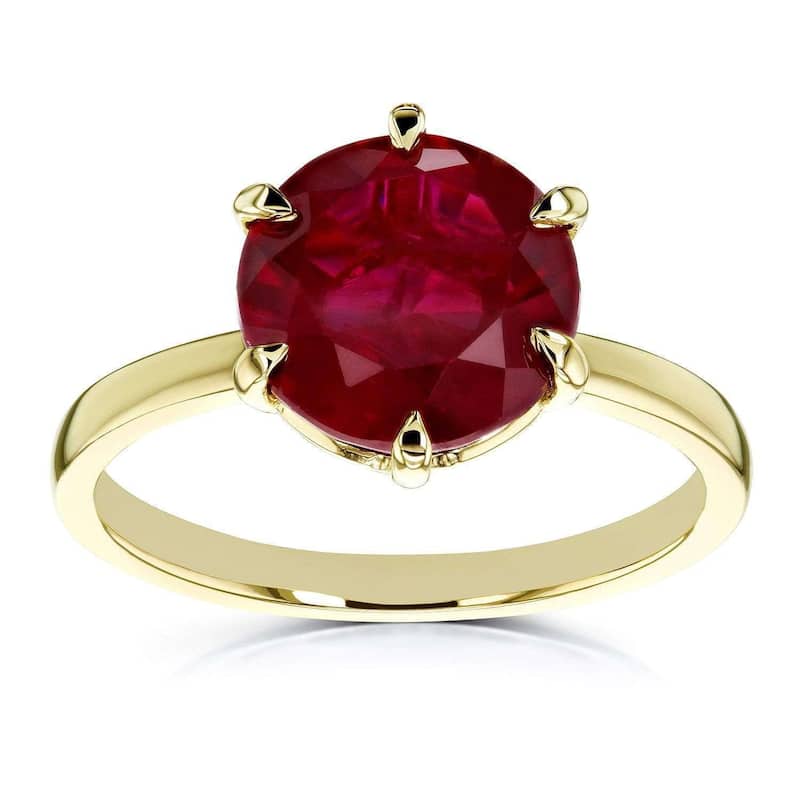 Kobelli 10 mm Red Ruby Solid 14k Gold 6-Prong Solitaire Precious Gemstone Ring