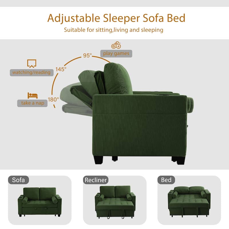 Corduroy Pull-Out Chair Bed Adjustable Recline Convertible Sleeper Sofa
