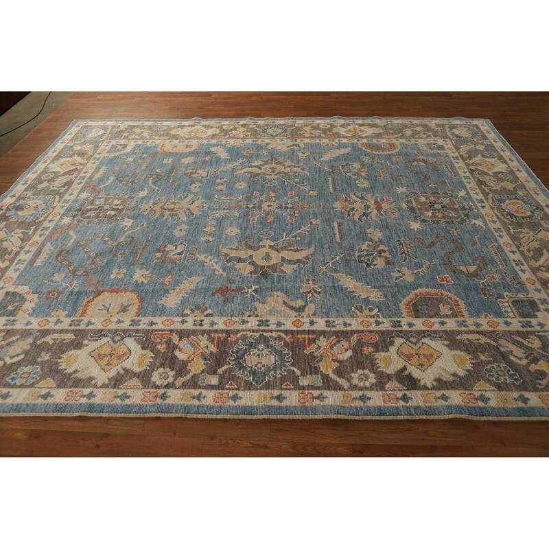Hand Knotted Oriental 100% Wool Carpet Transitional All-Over Navy Blue & Blues Oushak Area Rug - 10' 1'' X 7' 11''