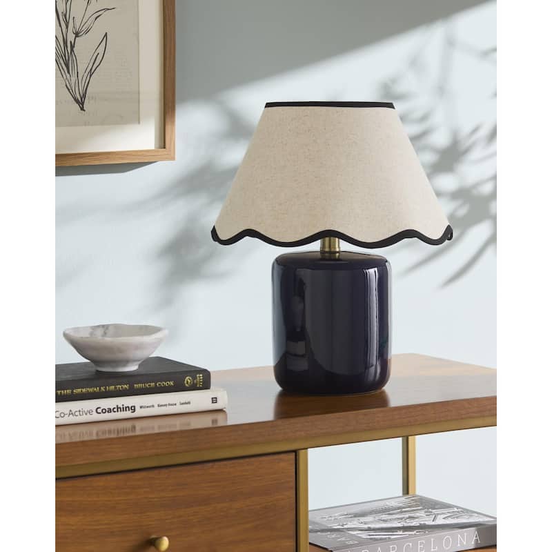 Livabliss Marivela Traditional Accent Table Lamp - 15"H x 12"W x 12"D - Navy/Black & Beige