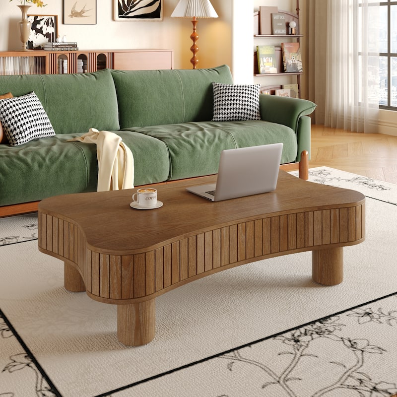 42" Modern Lift-Top Coffee Table – Fluted Design with Hidden Storage & Silent Hydraulic Mechanism‌