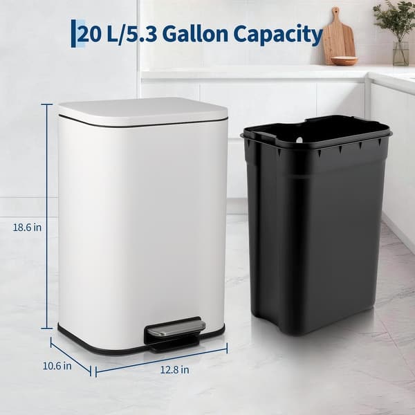 dimension image slide 2 of 7, Fingerprint-Proof Commercial Trash Can, Stainless Steel, Soft-Close Lid, Foot Pedal, Indoor Recycling,for Kitchen/Office