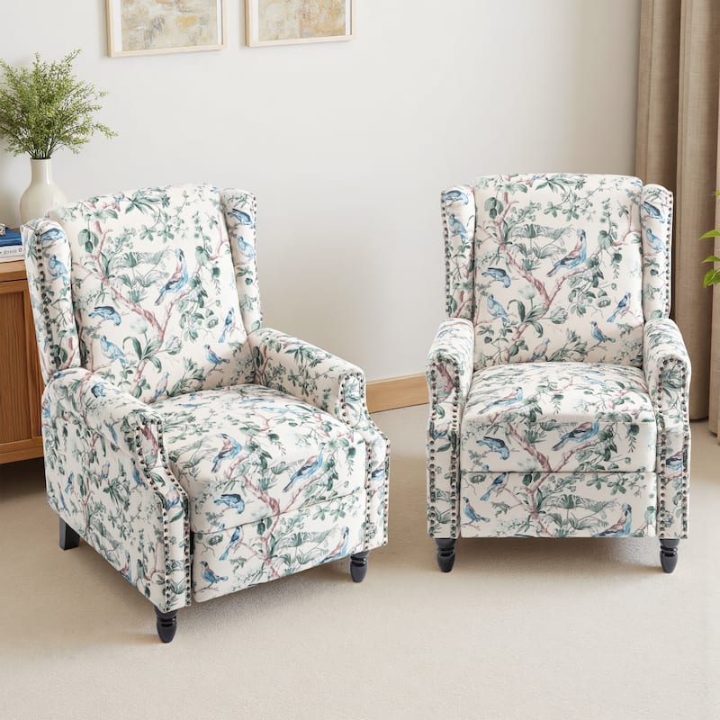 UIXE 2 Set Roderich Farmhouse Floral Print Push Back Recliner Chair