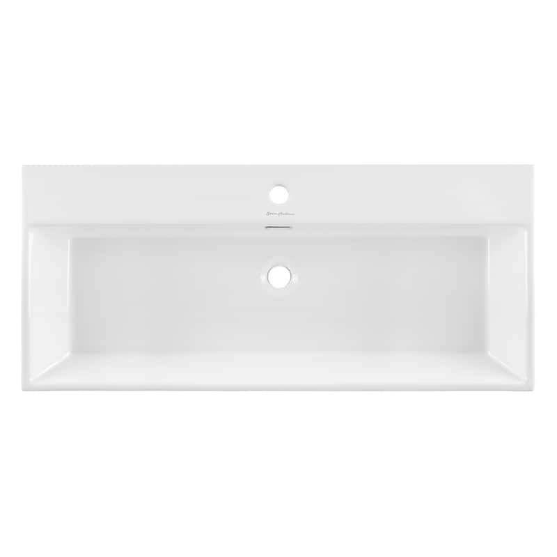 Reims 40 Ceramic Console Sink White Basin Chrome Legs - 39.35" x 16.55" 35.45"
