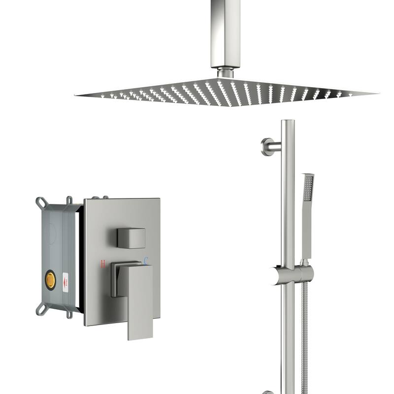 Wall Mounted Square Shower System and Handheld Showerhead Set
