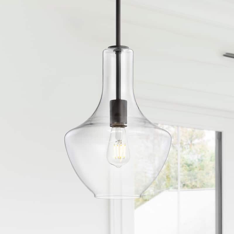 Bettina 1- Light Mid-Century Modern Iron/Glass LED Pendant, by JONATHAN Y - 10.5" - Oil Rubbed Bronze