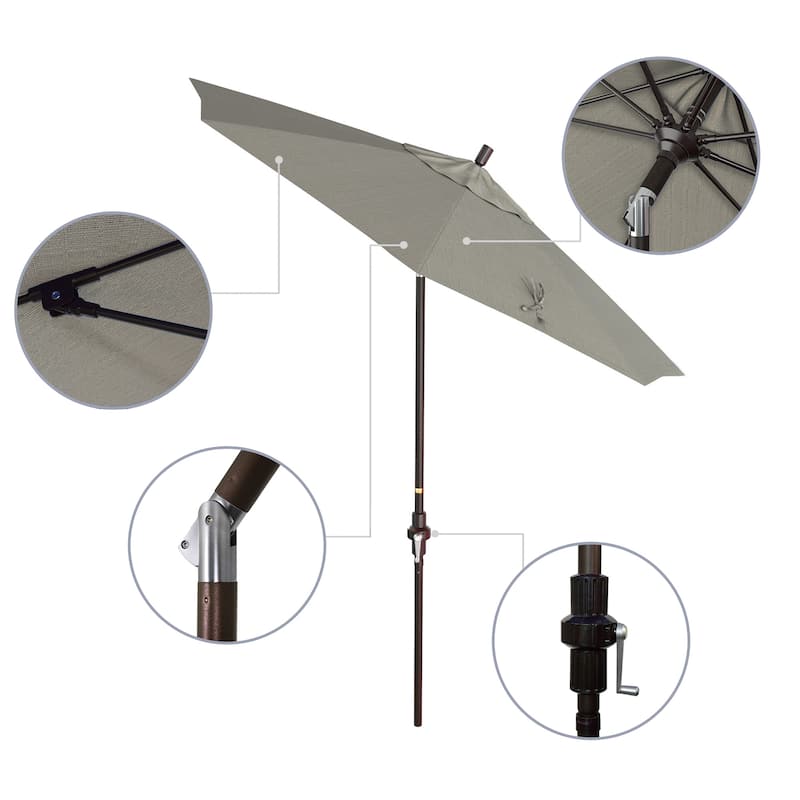 California Umbrella 7.5' Sun Master Patio Umbrella Bronze Aluminum Pole Fiberglass Ribs Crank Lift Tilting Olefin Royal Blue