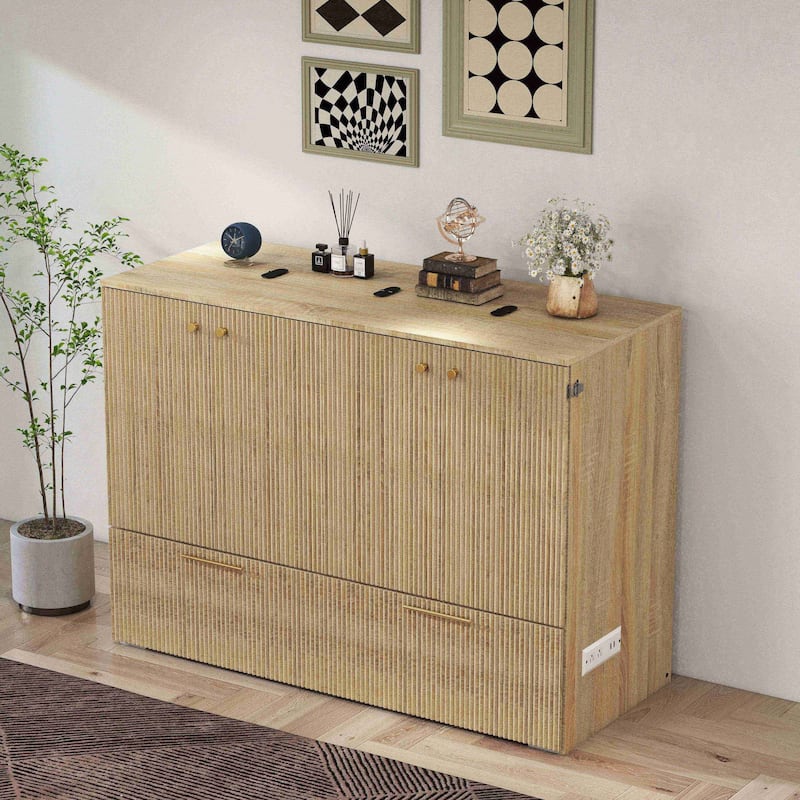 Full Size Murphy Bed with USB Port and a Large Drawer