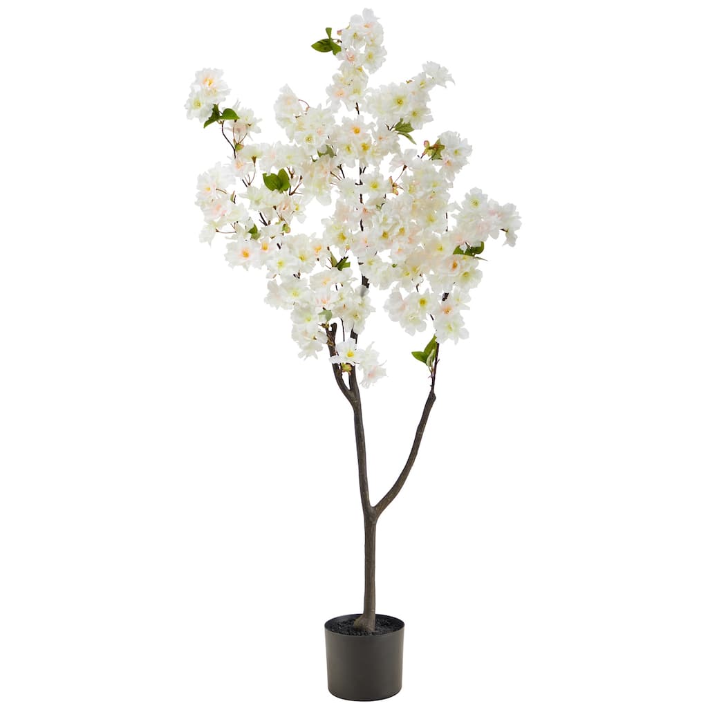 Artificial Cherry Blossom Tree 4ft - Pink Silk Flowers Home Decor Indoor Plant - Green - 51-60 Inches