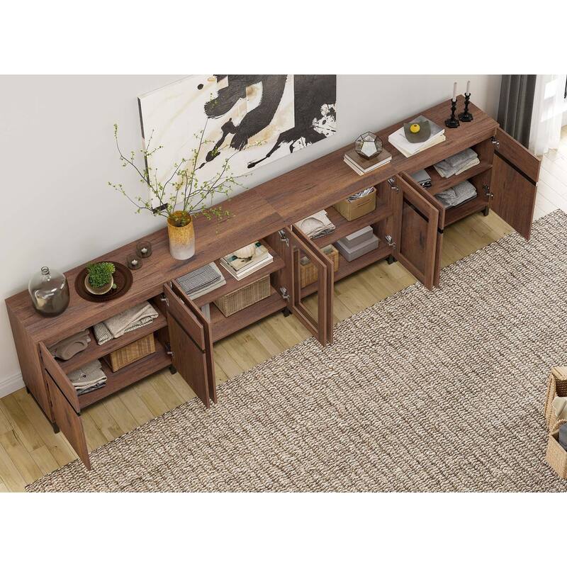 Modern Sideboard with Adjustable Shelves, 4 in 1 Storage Cabinet with Glass Doors, Coffee Bar Cabinet