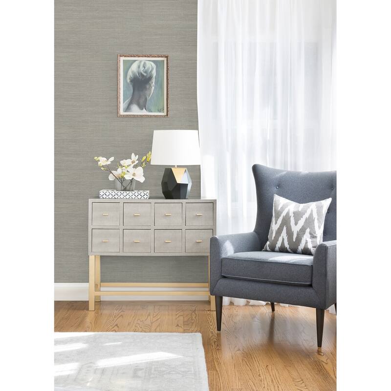 A-Street Prints Liaohe Silver Raffia Grasscloth Wallpaper