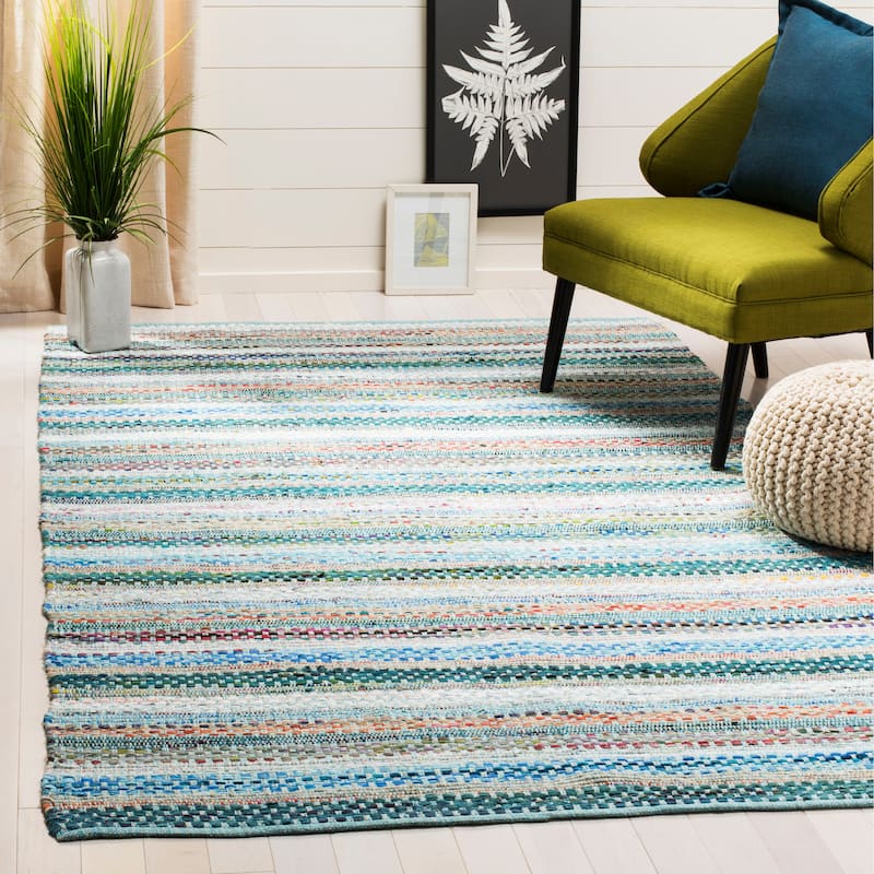 SAFAVIEH Handmade Flatweave Montauk Alketa Casual Cotton Rug - 5' x 8' - Aqua/Multi
