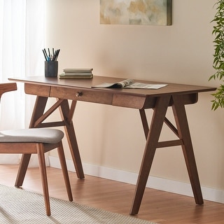 Wood Office Desk with Drawer, Mid-Century Modern, Walnut