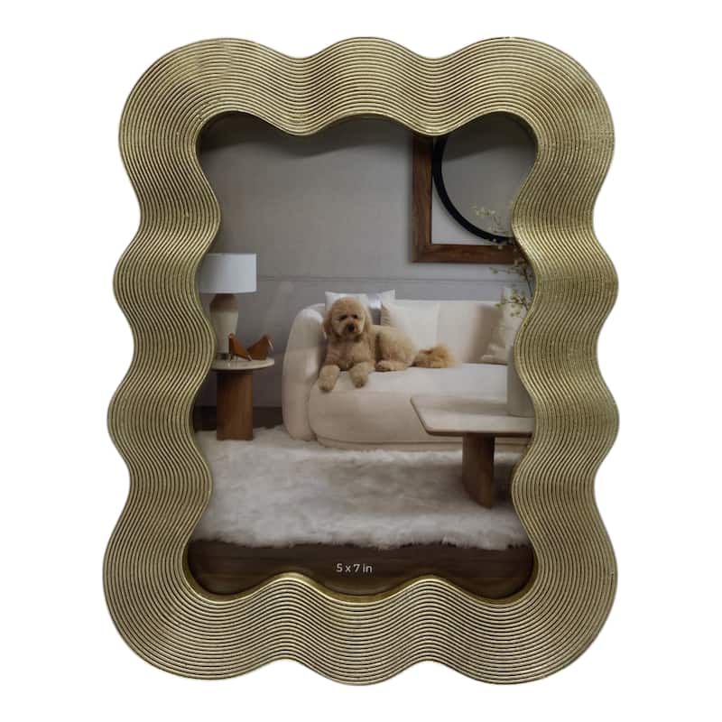 Polyresin Photo Frame Sculpted Wavy Border Textured Edge Design - 6.5" x 1" x 8.5" - Gold