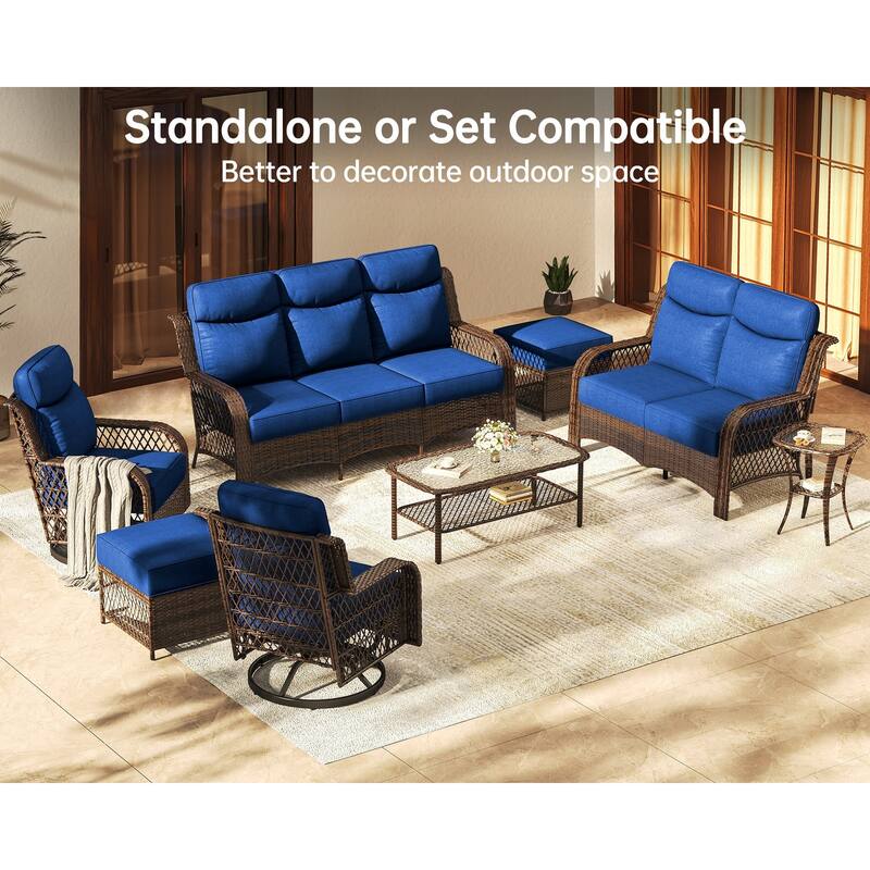 25 in. High Back Outdoor Loveseat with 5 in. Thick Cushions, 2-Seat Rattan Sofa for Porch, Wicker Loveseat Chair