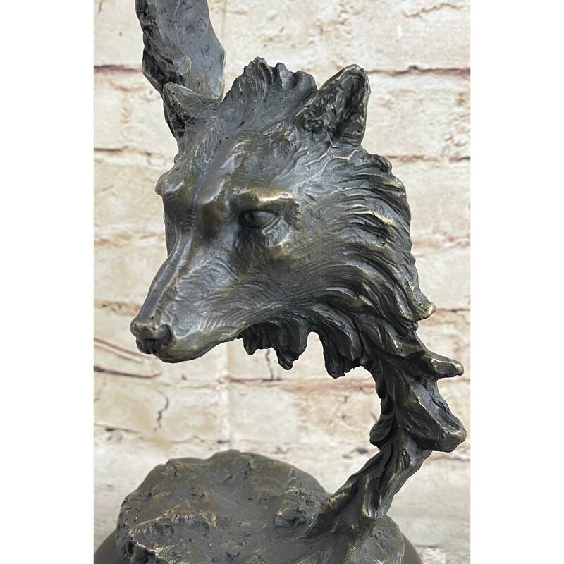 Signed Original Kanaev Two Wolves Imitative Wolf Head Wildlife Bust Bronze Sculpture Gift