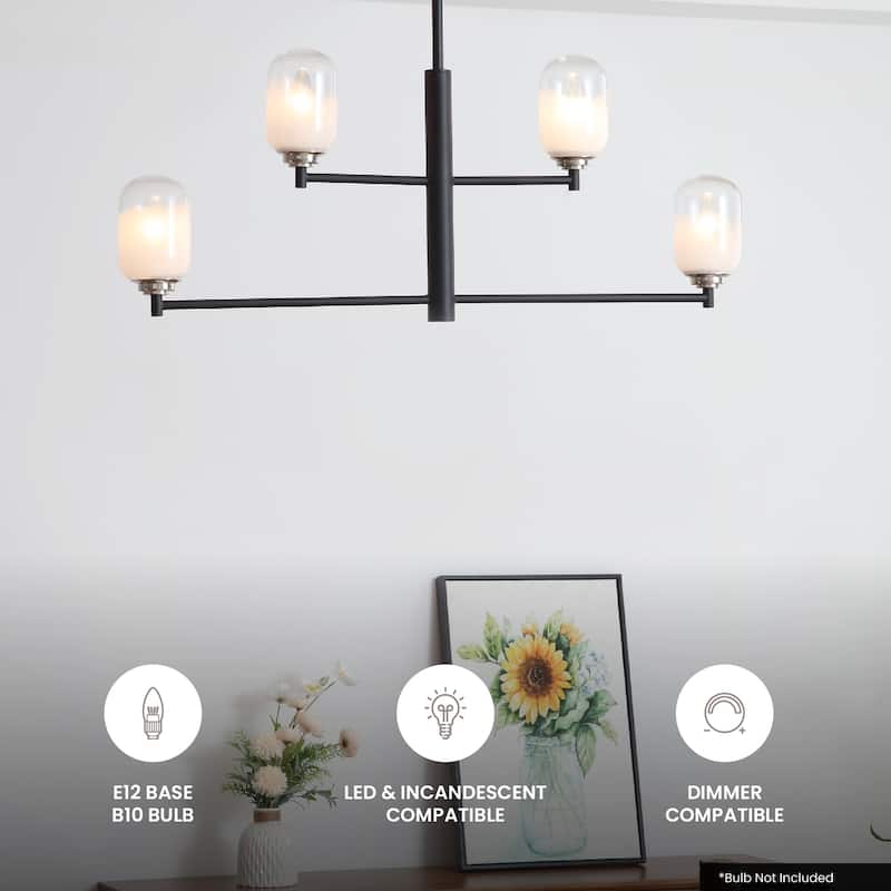 VidaLite Seren 4-Light Matte Black Pendant With Handmade Glass Shades, Round Modern Style Pendant Chandelier Light - 14" x 36"