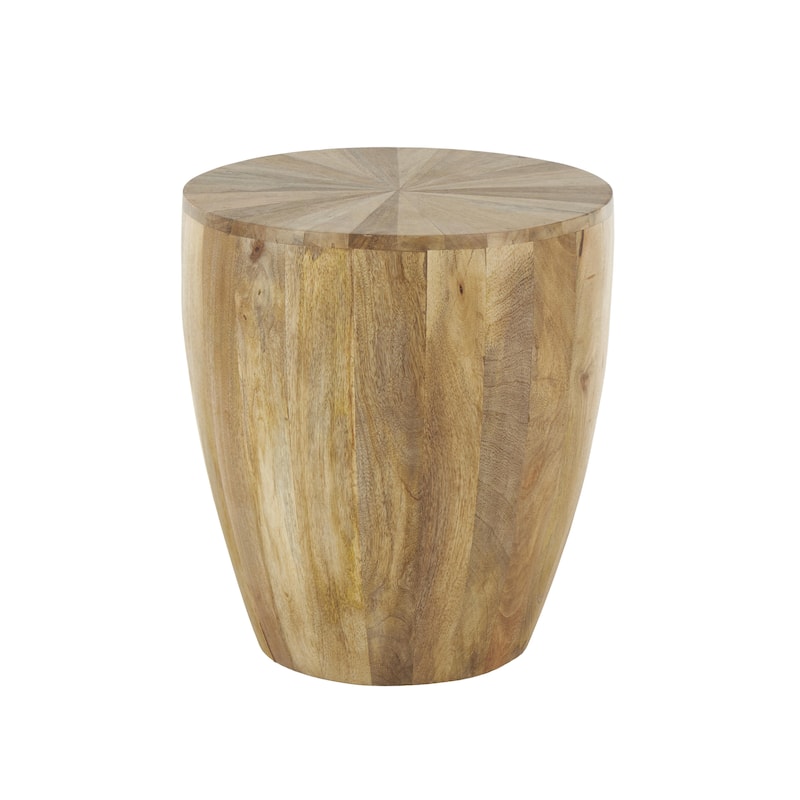 Brown Mango Wood Handmade Drum Side End Accent Table