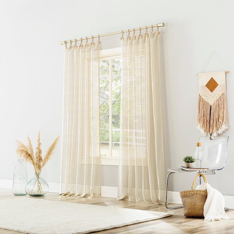 No. 918 Noemi Slub Stripe Rope Tab Semi-Sheer Tie Top Curtain Panel, Single Panel