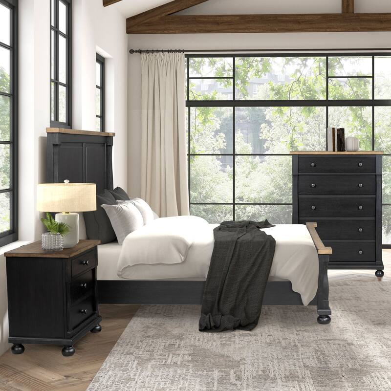 Furniture of America Lucan II 3-Piece Farmhouse Black Solid Wood Panel Bedroom Set - Black
