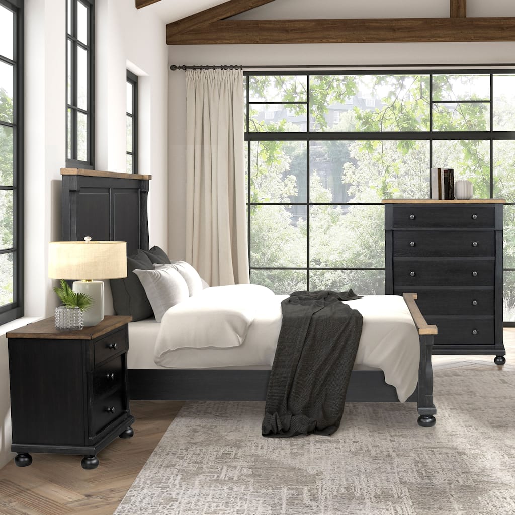 Furniture of America Lucan II 3-Piece Farmhouse Black Solid Wood Panel Bedroom Set