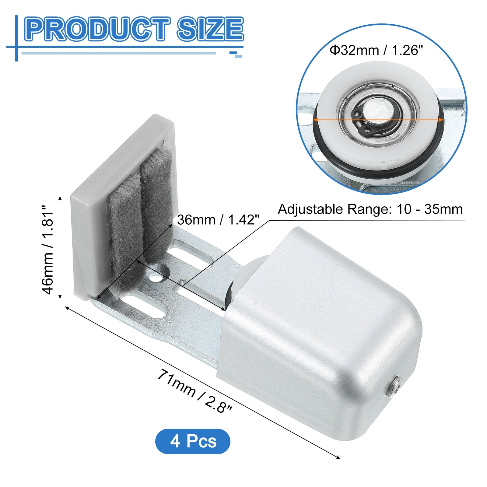 Sliding Barn Door Floor Guide, Adjustable Stay Roller with Felt Pad, Flush Flat Bottom Roller Wheels Doors - Silver