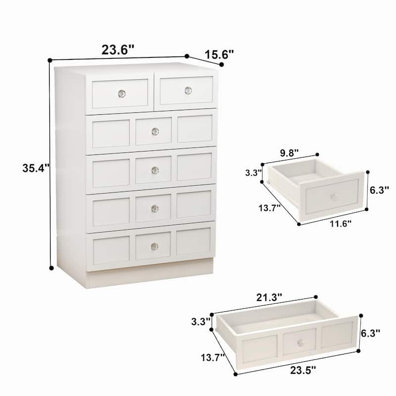 6 Drawer Wood Dresser with Fluted Panel Storage Organizer for Bedroom