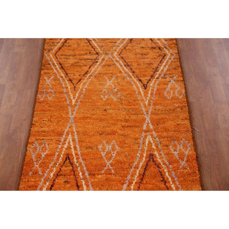 Orange Moroccan Runner Rug Handmade Tribal Wool Carpet - 3'3" x 9'8"