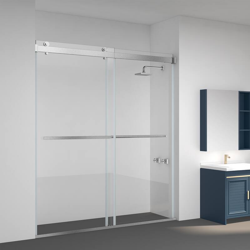 Spezia 68" W x 76" H Sliding Frameless Shower Door in Brushed Nickel