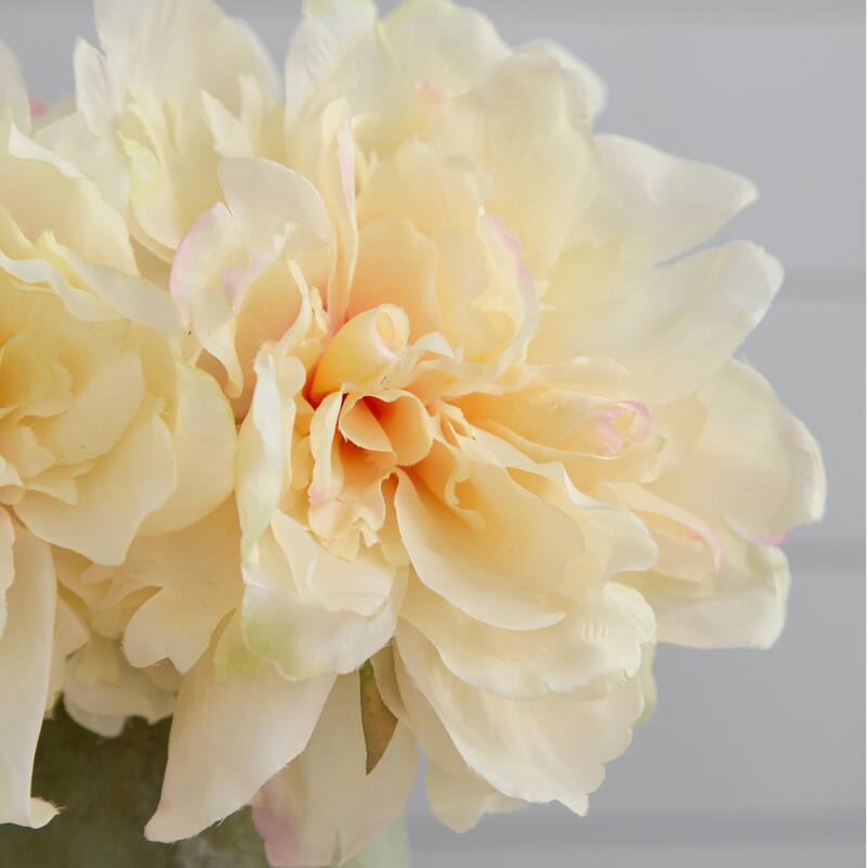 4 Pack Faux Peony White with Pink, Delicate Artificial Flowers - White/Pink