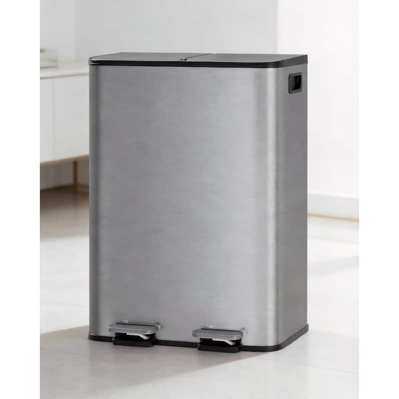 Trash Can, Dual Step for Trash & Recycling - Matte Grey - 2*30L