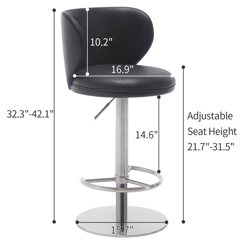 Titanium Stainless Steel Bar Stools, Grade Modern Leather Bar Chair with Backrest, Swivel Adjustable Height for Kitchen (1pc)