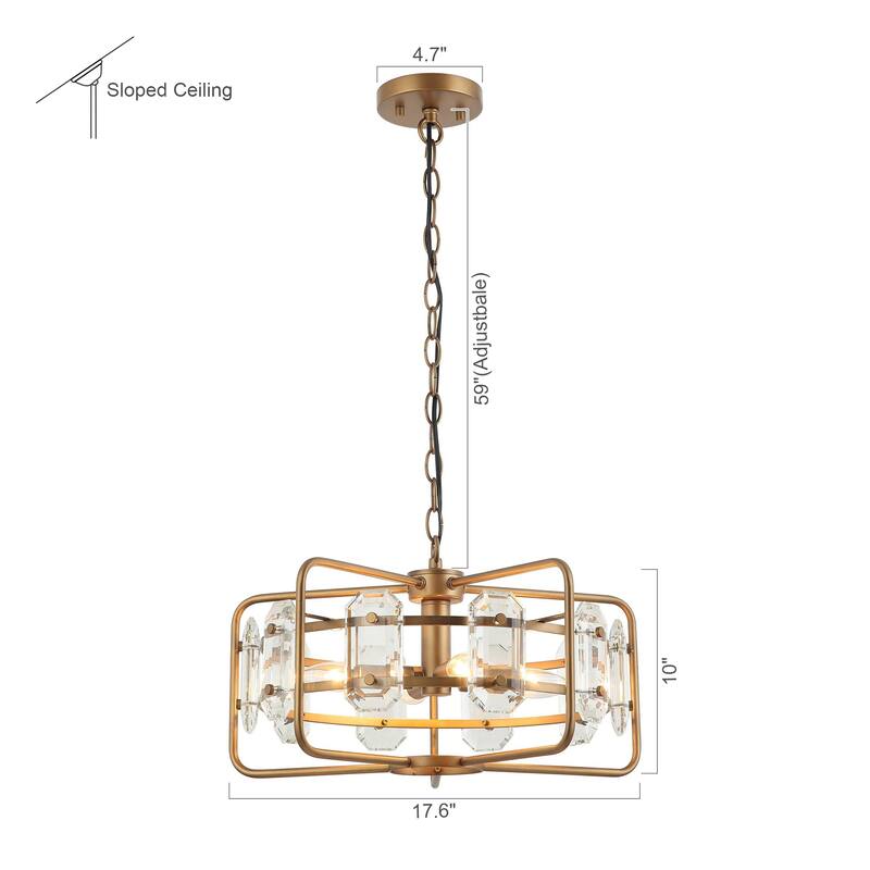Modern Gold 4-Light Crystal Chandelier Ceiling Light