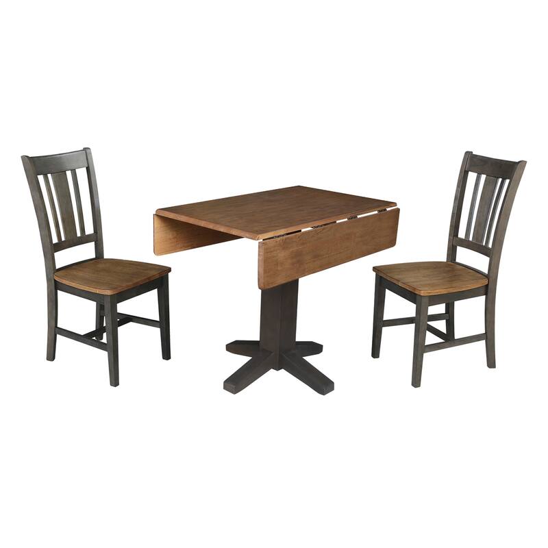36" Solid Wood Square Dual Drop Leaf Dining Table with 2 Dining Chairs