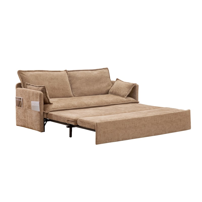 59.5" Upholstered Sofa Bed, Convertible Sleeper Sofa, Pull out Couch with Charging Station & Side Pockets, Loveseat Chair
